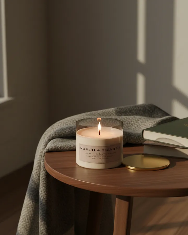 North Hearth candle in a living-room scene