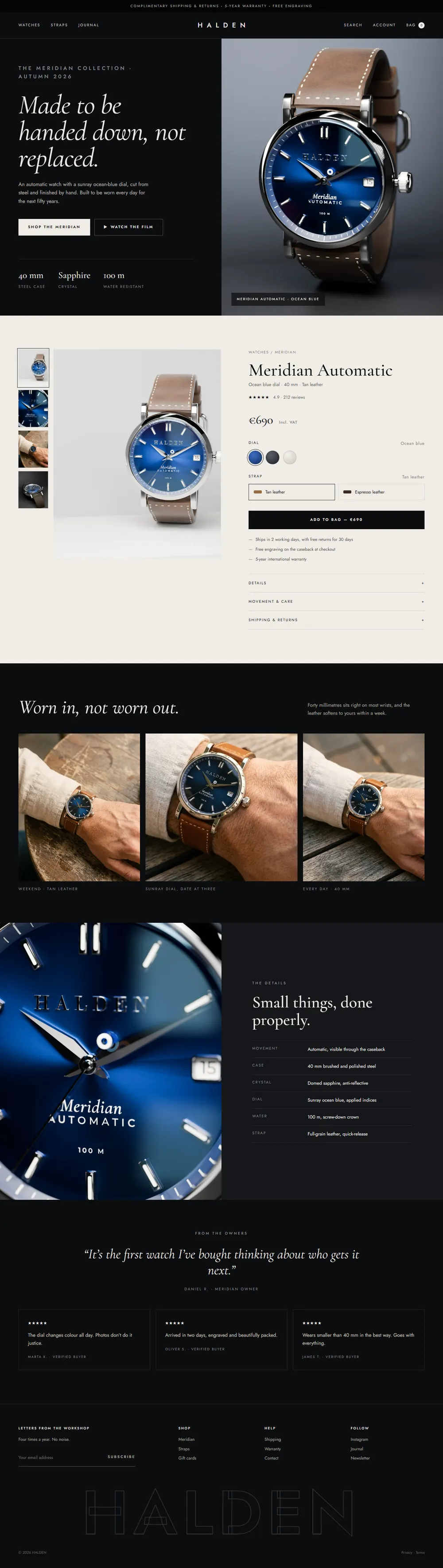 HALDEN watch store for the Meridian Automatic